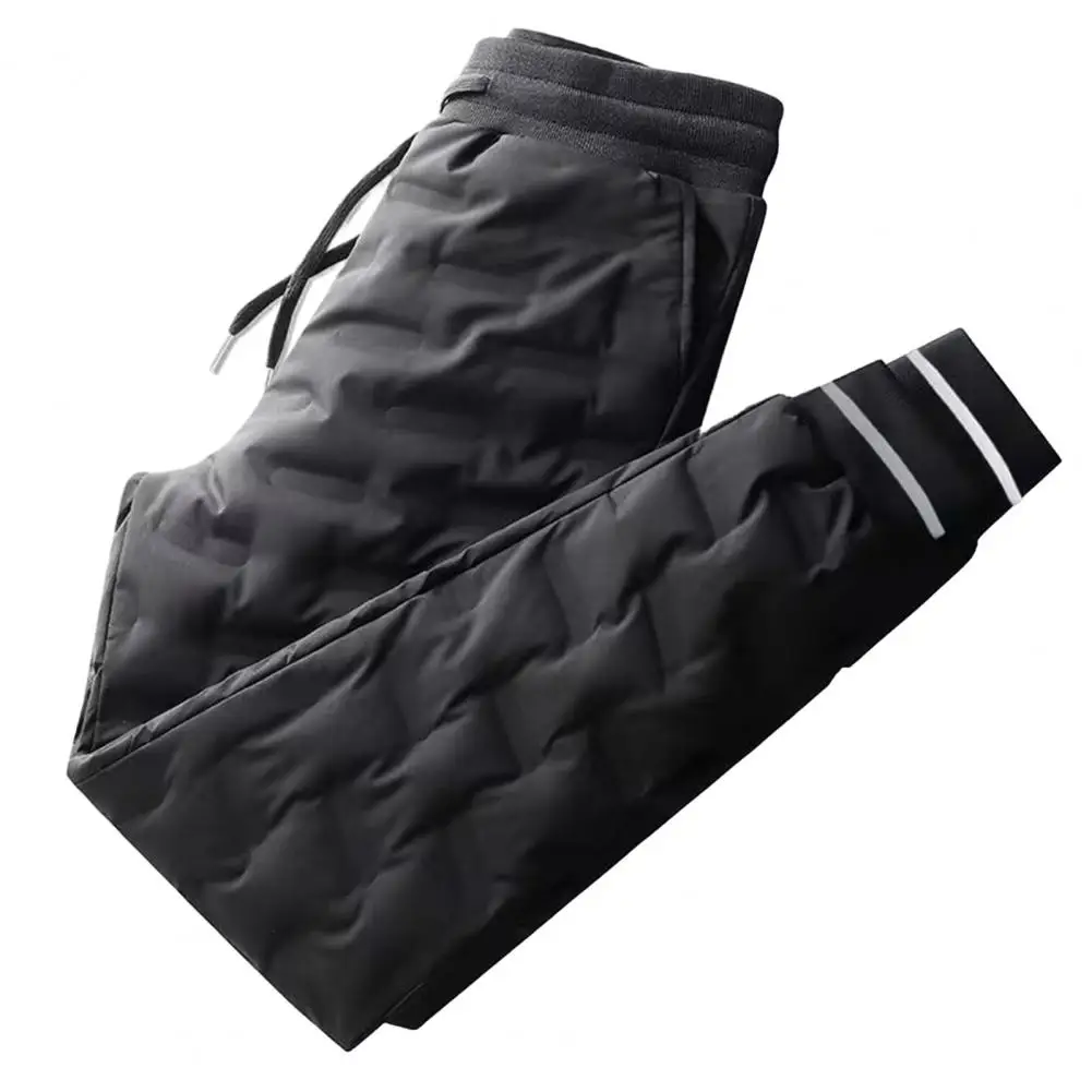 Men Winter Thicken Warm Pants With Pockets Ankle Length Mid-waist Drawstring Trousers Running Sportswear