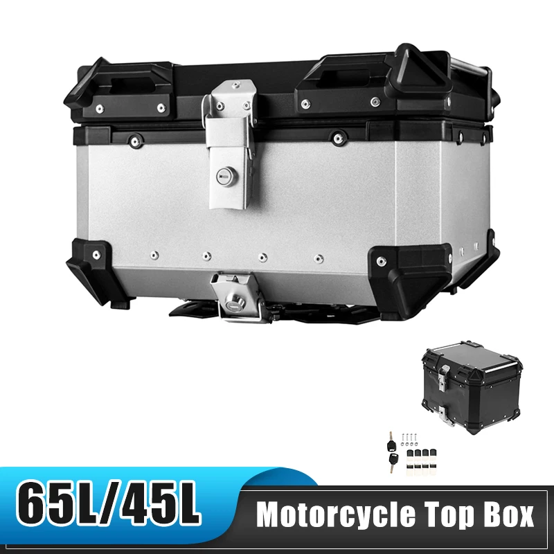 New 65L/45L Motorcycle Top Box Aluminium Alloy Motorcycle Trunk Helmet Box Waterproof Motorbike Tail Box Luggage Storage Cases