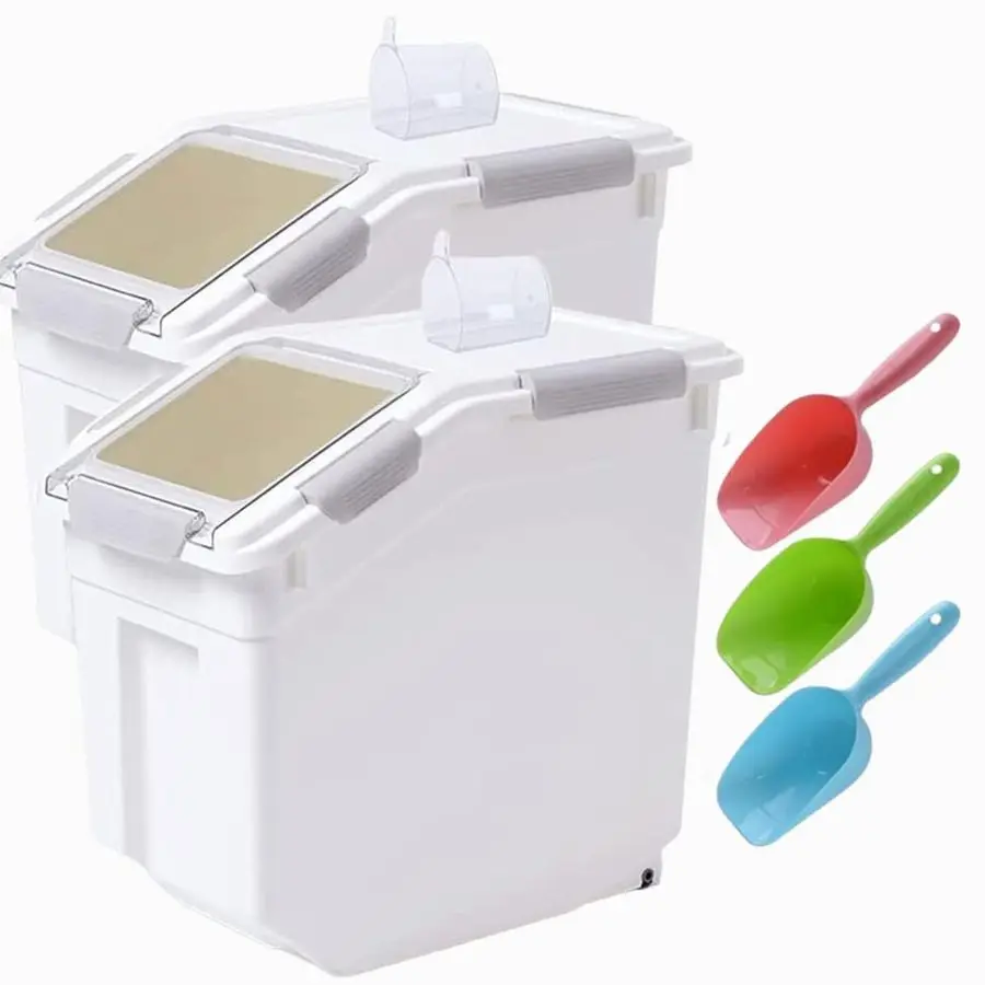 

Контейнер для риса 25 фунтов, большой герметичный контейнер для хранения муки с колесами и мерным стаканом, набор из 2 штук, без BPA, контейнер для продуктов/зерна