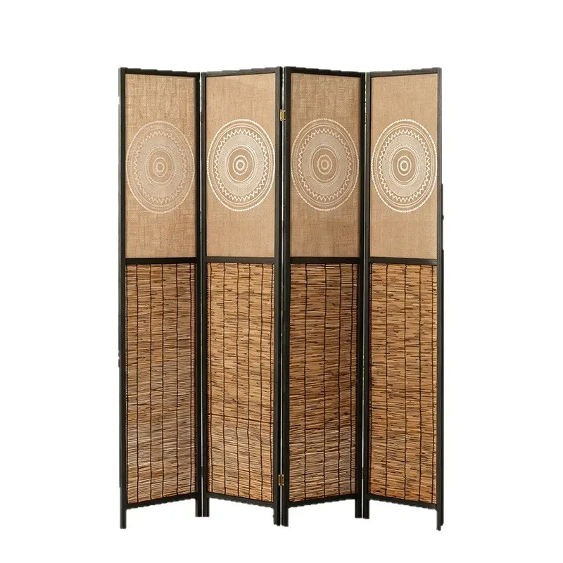 Solid Wood Bamboo Folding Screen Room Divider Portable Partition for Living Room Entrance Hotel Business Simple Wall