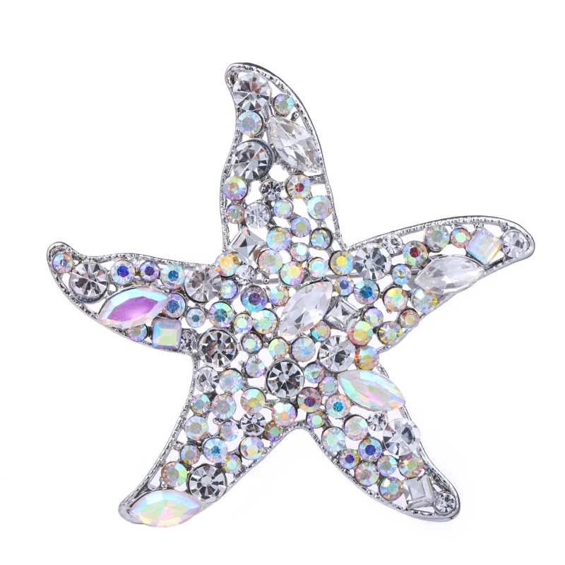 

Wuli&baby Sparkling Starfish Brooches For Women Unisex Big Rhinestone Sea Star Party Office Brooch Pin Gifts