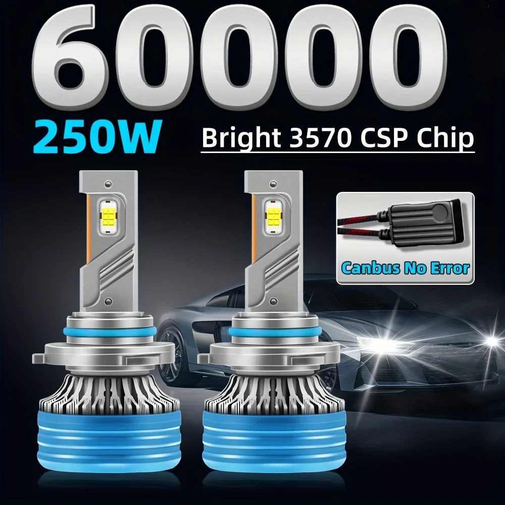 

2pcs Head Light Bulbs 9005/HB3 9006/HB4 H11 H4 H7 H1 Canbus NO Error 250W CSP Chip Hi/Lo Beam Easy To Install 6000K White Lamp