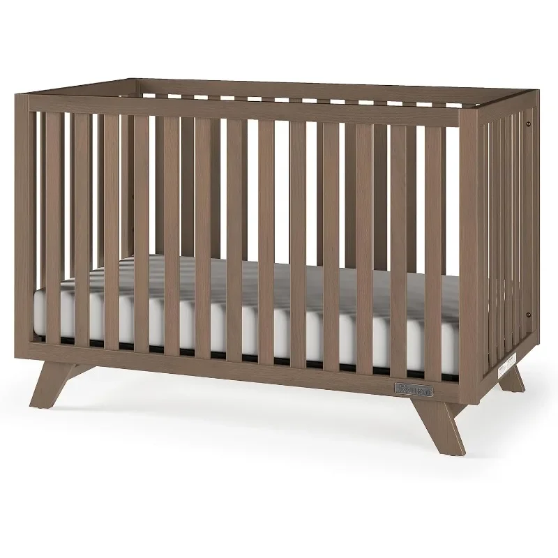 4 in 1 Convertible Crib, Crib Conversion To Day Bed, Toddler Bed and Full Size Bed, 3 Adjustable Mattress Positions