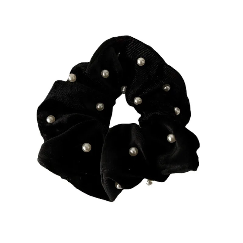 Classical French autumn and winter black Korean velvet pearl high-end versatile large intestine ring high-end sensual hair band