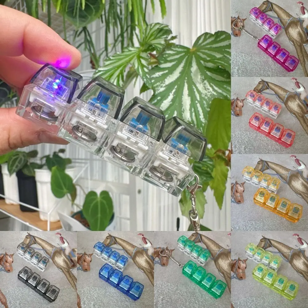 LED Keyboard Key Chain Stress Relief Clear Base Fidget Clicker Toy 4 Keys Interesting Pendant Decompression Keychain For Adults