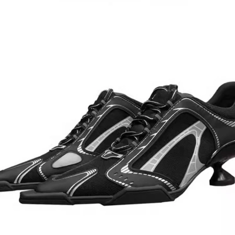 كعب نحيف، حذاء نسائي برباط بمقدمة مدببة، محكم الألوان، عصري، متعدد الاستخدامات، مريح، مضاد للانزلاق وجيد التهوية