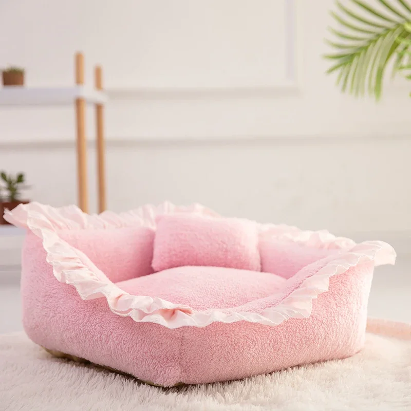 Cute Cats Bed Small Dog Bed, Winter Warm Sofa Bed Puppy Bed with Pillow, Non-slip Bottom, Full Removable and Washable