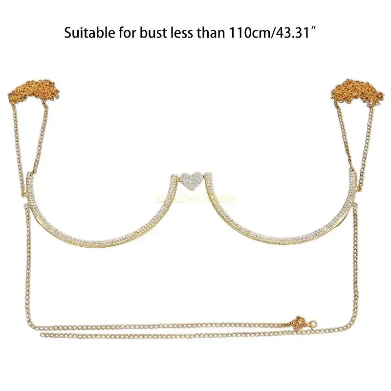 31BF الراين الصدر قوس الصدرية سلسلة ديكور القلب مع حزام مجوهرات للجسم بيكيني كريستال الجسم سلسلة البرازيلي القلب تسخير