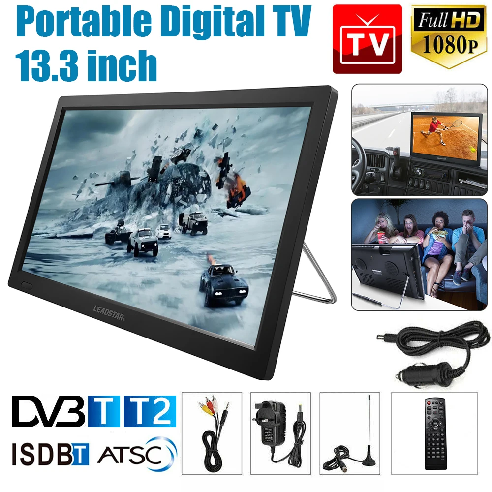 13.3 inch Portable Car Television Player Mini 1080P HDMI HD Digital TV Player DVB-T/T2 ISDB-T ATSC Digital Analog Television