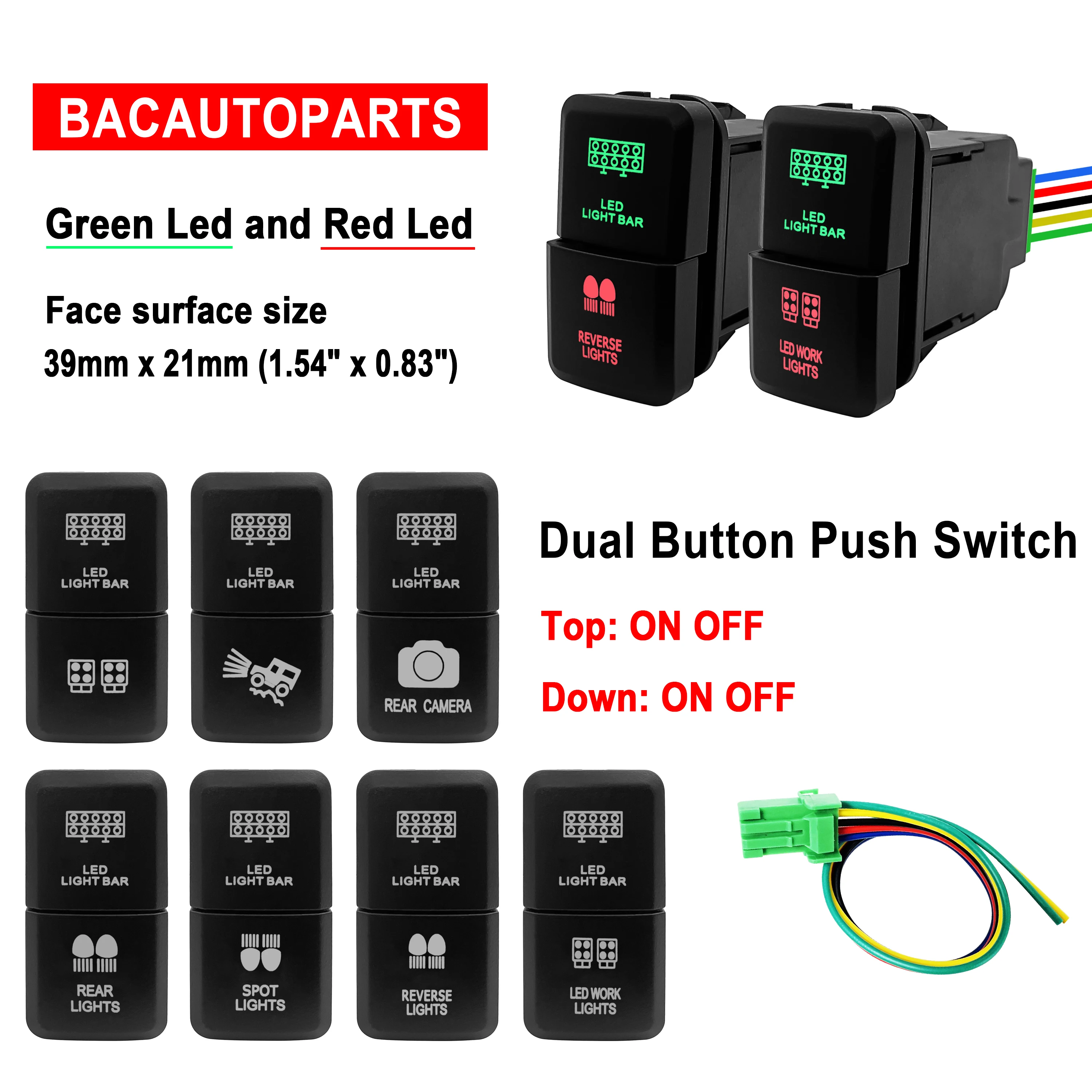 12V Dual Push Button Switch Green Red Led Light Bar Rear Spot Lights For Toyota 4Runner Hilux RAV4 Prado 100 120 Switch Replace