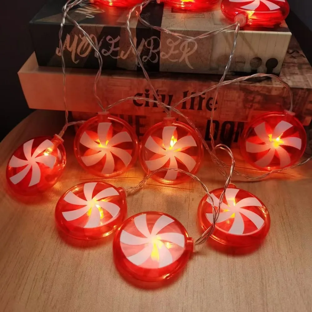 LED Christmas String Lights Cute USB Santa Snowman Lights Round Candy Shape Windmill Design Christmas Tree Hangings Yard Decor