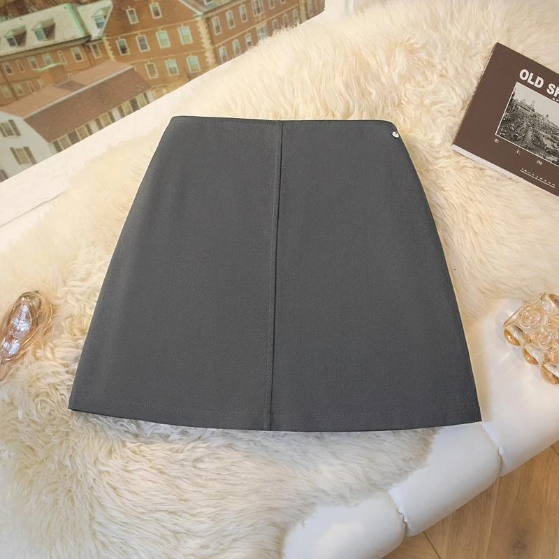 Falda sencilla de cintura alta de aodón da acampanada para mujer, Falda corta profesional OL de verano, falda de medio ...