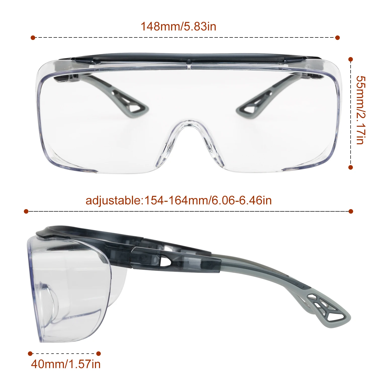 Anti-Fog Safety Glasses, Adjustable Temple & Side Shields, Wraparound Anti-Scratch Lens, Lab Goggles for Mowing