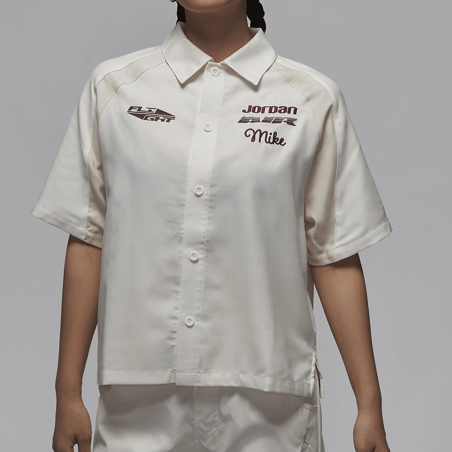 

Nike genuine Jordan Women's Short Sleeve Lapel Casual Woven Top FV7093-133