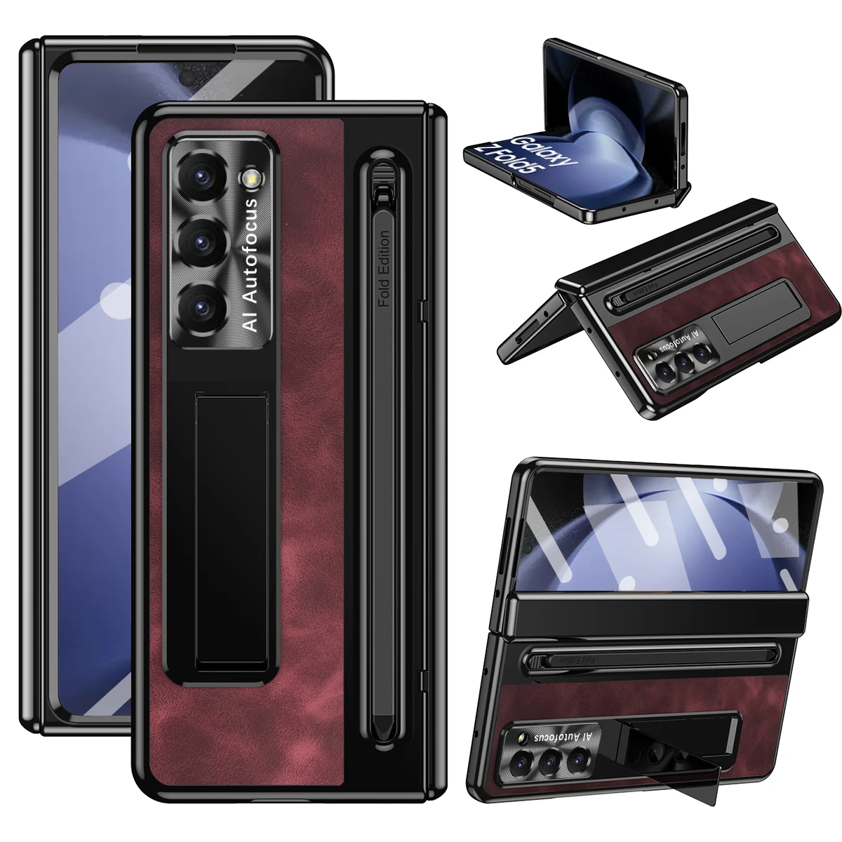 

With Touch Pen Case For Samsung Galaxy Z Fold 6 5 4 3 Vintage Leather Hinge Kickstand Full Screen Protector Film Folding Cover