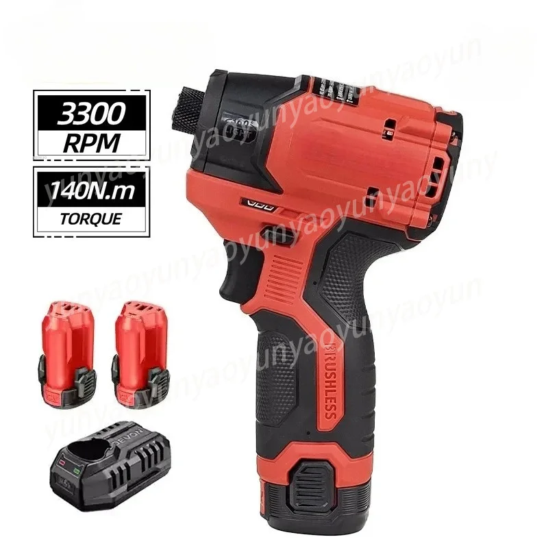 

12V Brushless Impact Driver - Cordless Electric Screwdriver with 2-Speed Gears, 140Nm Torque, LED Light for Construction