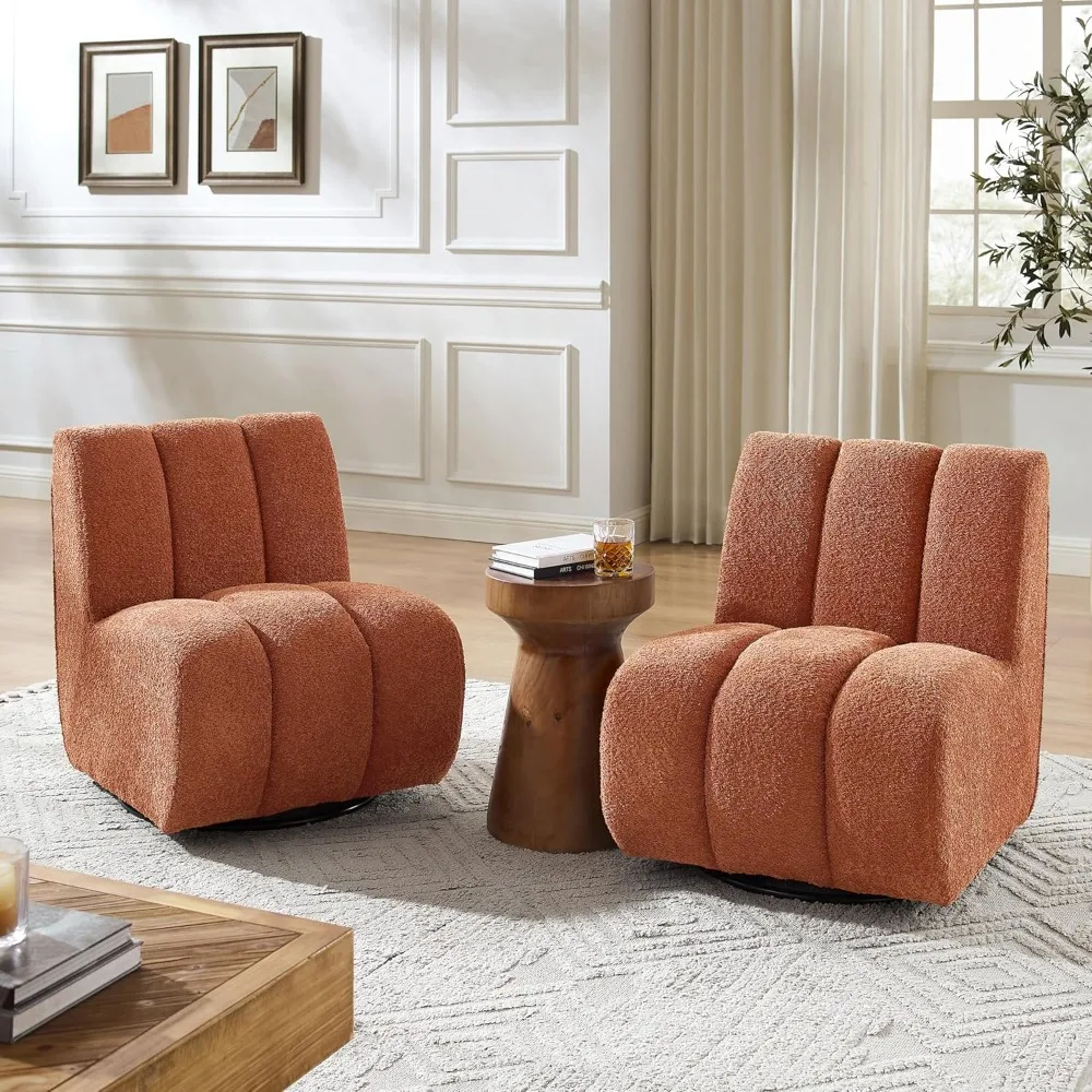 

Swivel Accent Chairs Set of 2 - Modern Sherpa Fabric Upholstered Single Sofa Chair,with Metal Base, Armless Chair