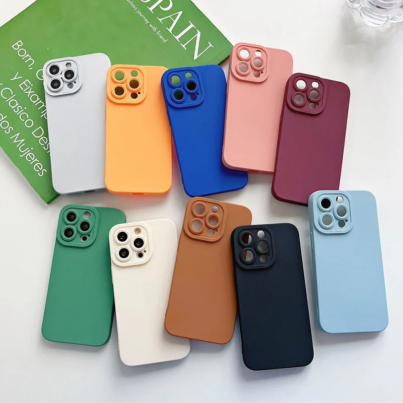 Candy Color Soft Silicone Phone Case For iPhone 13 Pro Max 11 12 Pro Max XS XR X 7 8 Plus 13 Shockproof Camera Protection Cover