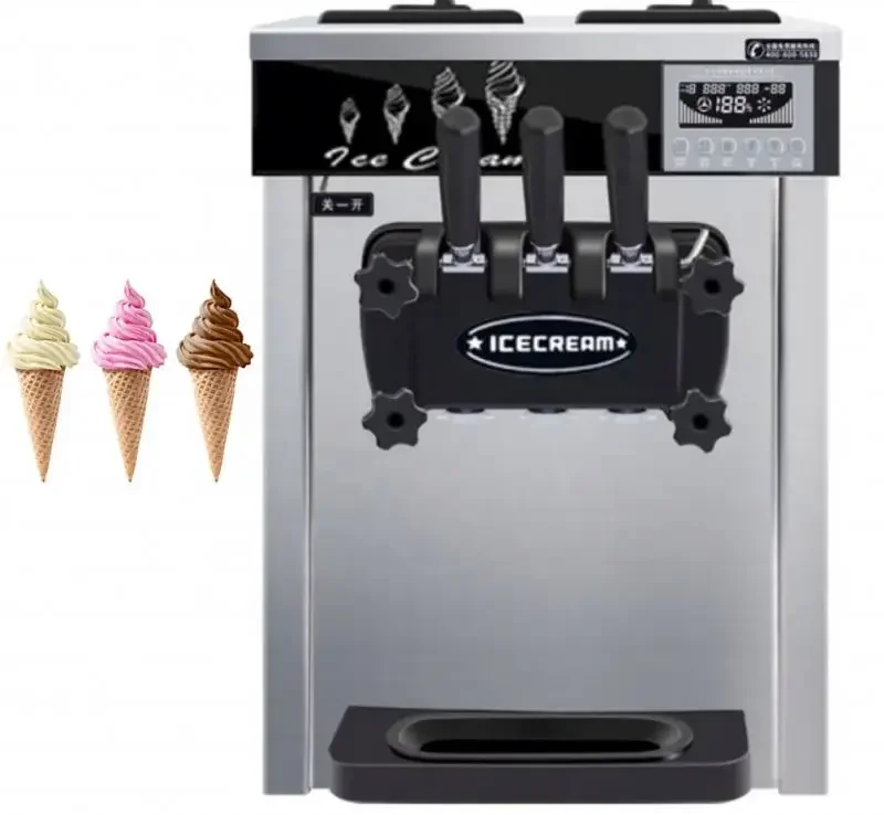 New Commercial Ice Creme Machine Automatic Three Flavors Soft Serve Ice Cream Machine Table Top Ice Cream Maker Best Price