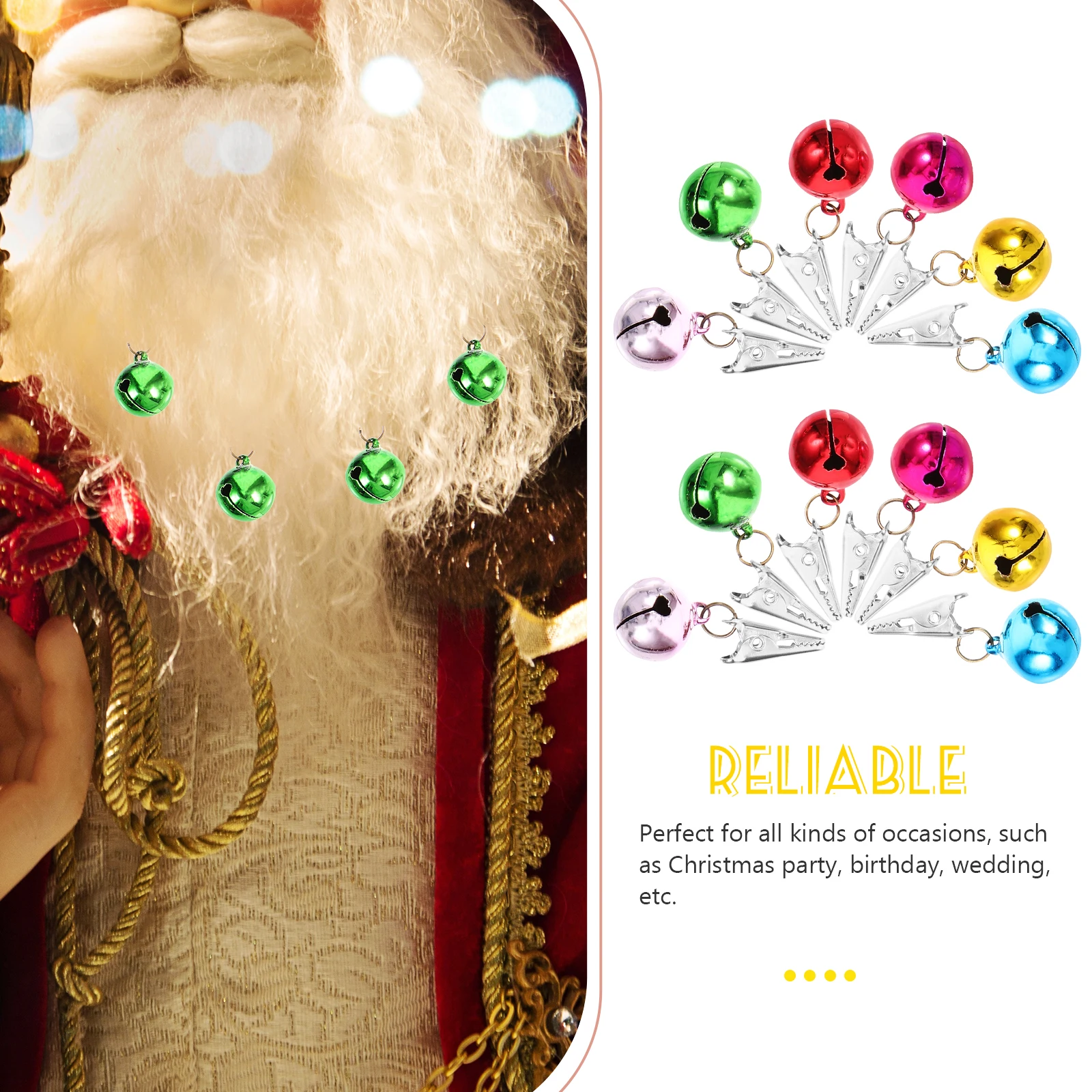 

24Pcs Christmas Bell Clip Beard Decorations Lightweight Beard Ornaments Colorful Reusable for Christmas Party Cosplay