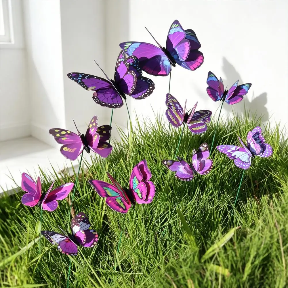 10 Pcs Butterfly Stakes 10 Inch Colorful Butterfly Garden Decoration PVC Artificial Butterflies Stick for Plant Pot Decor