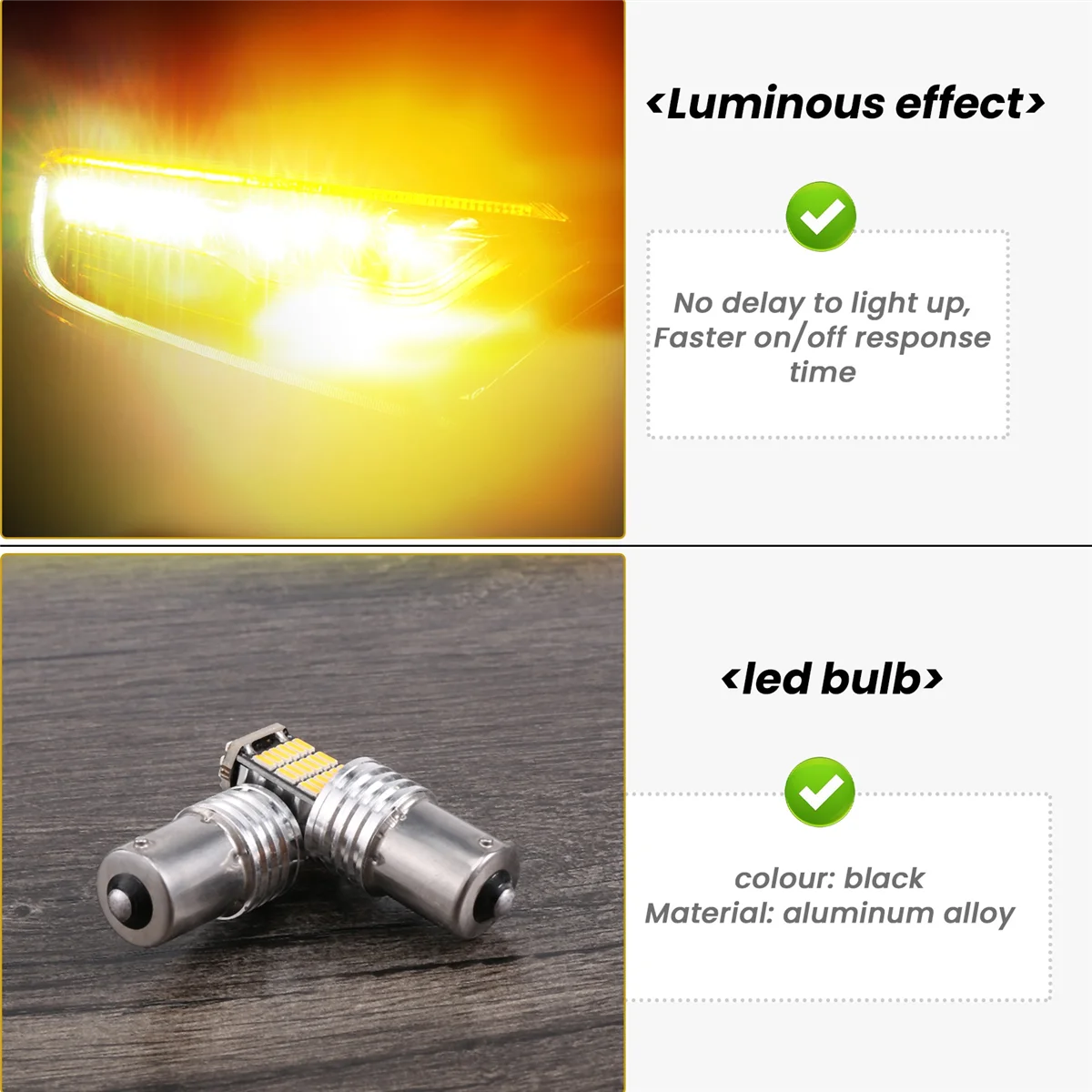 2 x 1156 Amber 7506 P21W LED Bulbs BA15S Yellow Front Rear Turn Signal Lights