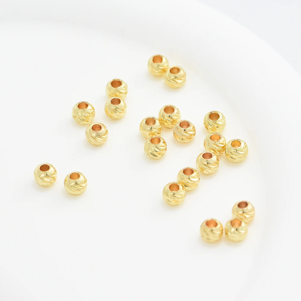 50/100PCS 2.5/3/4/5/6MM 18K Gold Plated Round Stripe Spacer Beads Cut Pattern Separators Beads DIY Jewelry Accessories Wholesale