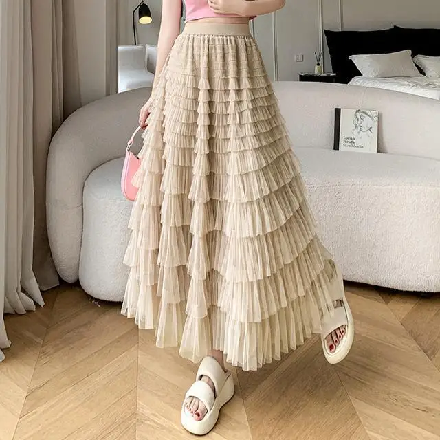 Super Fairy Mesh Cake Skirt for Women with a Chubby MM Design Mid Length with Elastic Waistband to Cover the Hips and Make You