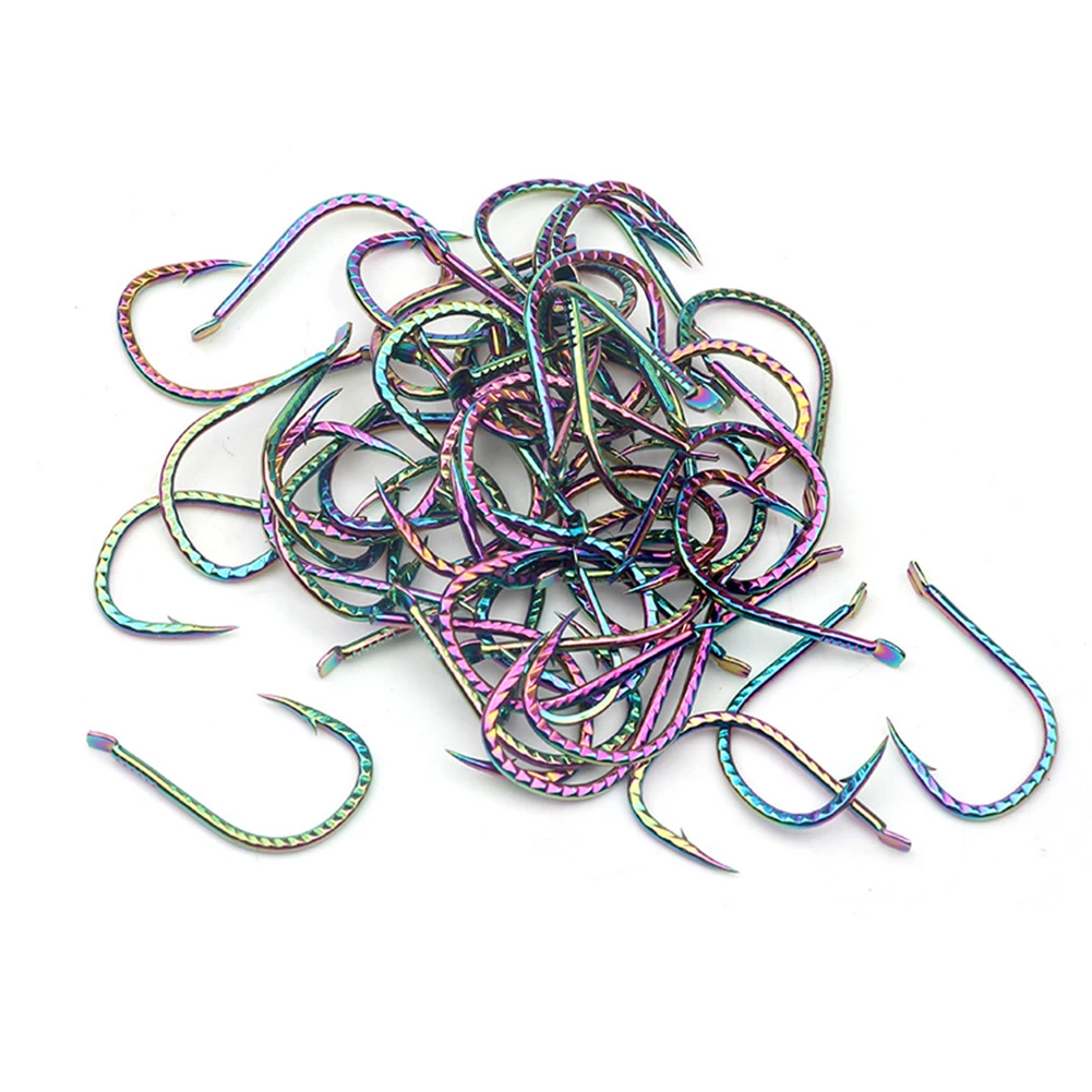 

50Pcs Long Handle Isni Fish Hook High Carbon Steel-Sharp Colorful Fishing Hook Strengthen Thin Barbed Hook Crucian Carp