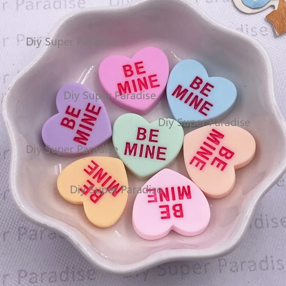 Colorful Resin Solid Color Heart Lettering BE MINE Tag Flat back Cabochon Stone Figurine Scrapbook Crafts DIY Accessories Decor