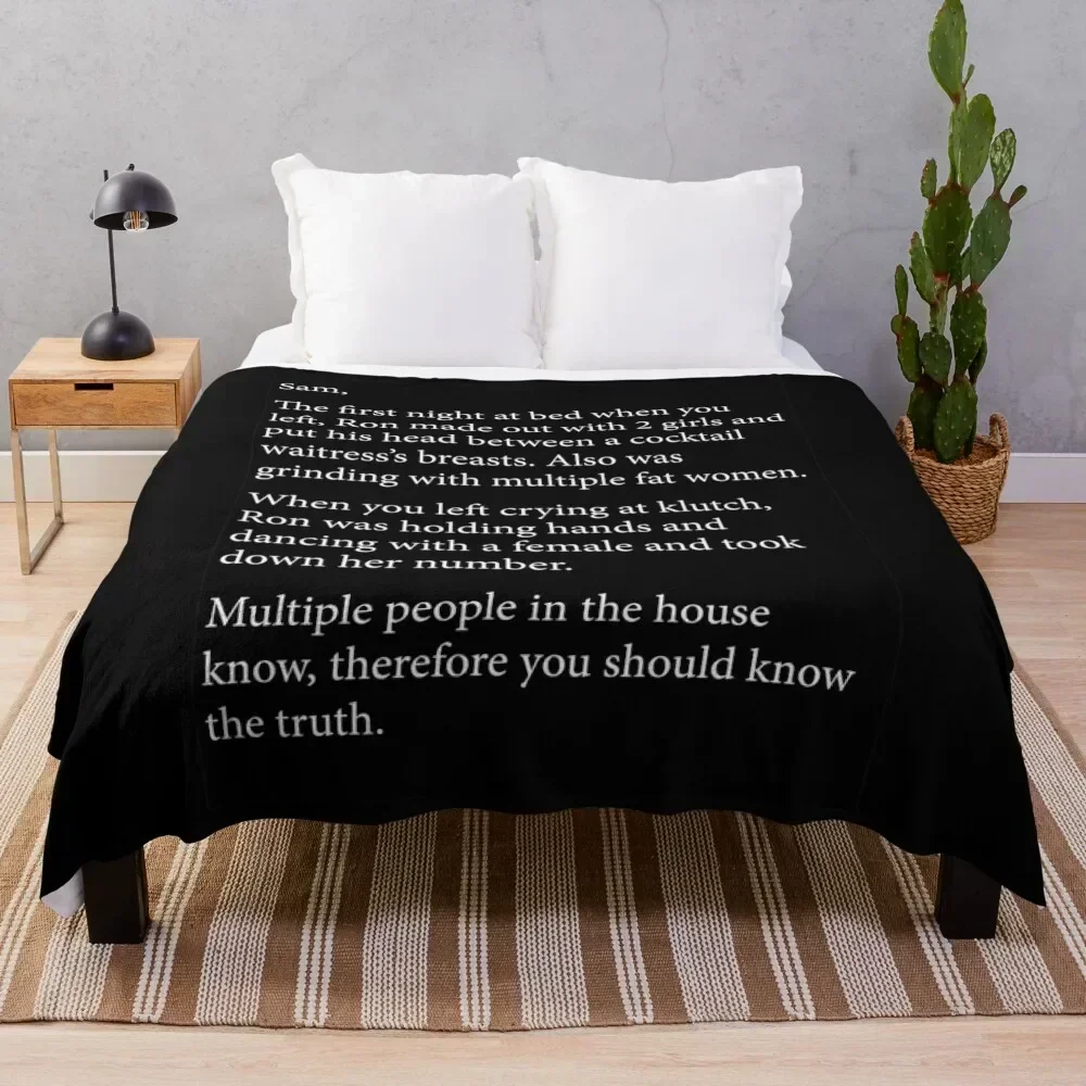 

Anonymous Letter to Sammi full text (Jersey Shore) (Dark Mode) Throw Blanket All Season Lightweight Soft Blanket for Bed