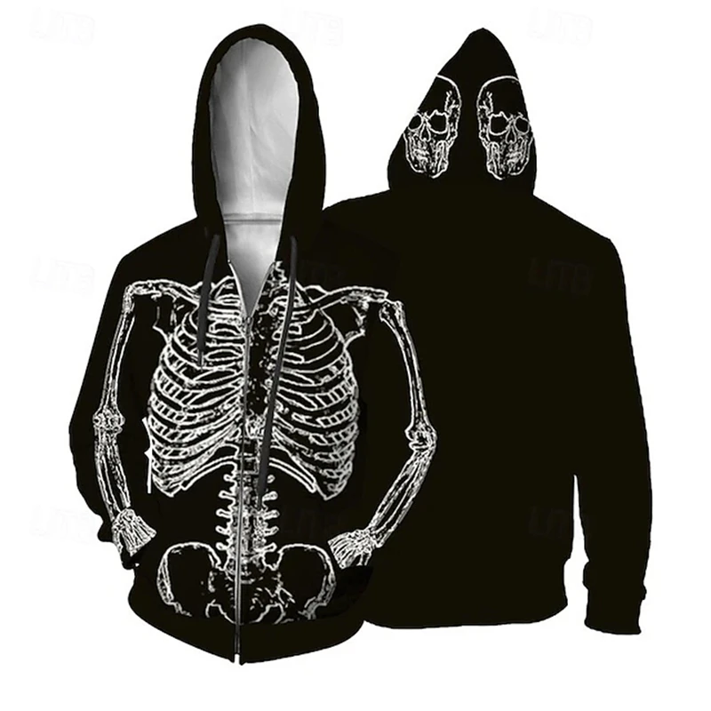 Men's Hooded 3D Skull Graphic Print Casual Hoodie Pullovers Holiday Outdoor Spring Autumn Clothing Harajuku Oversized Sweatshirt