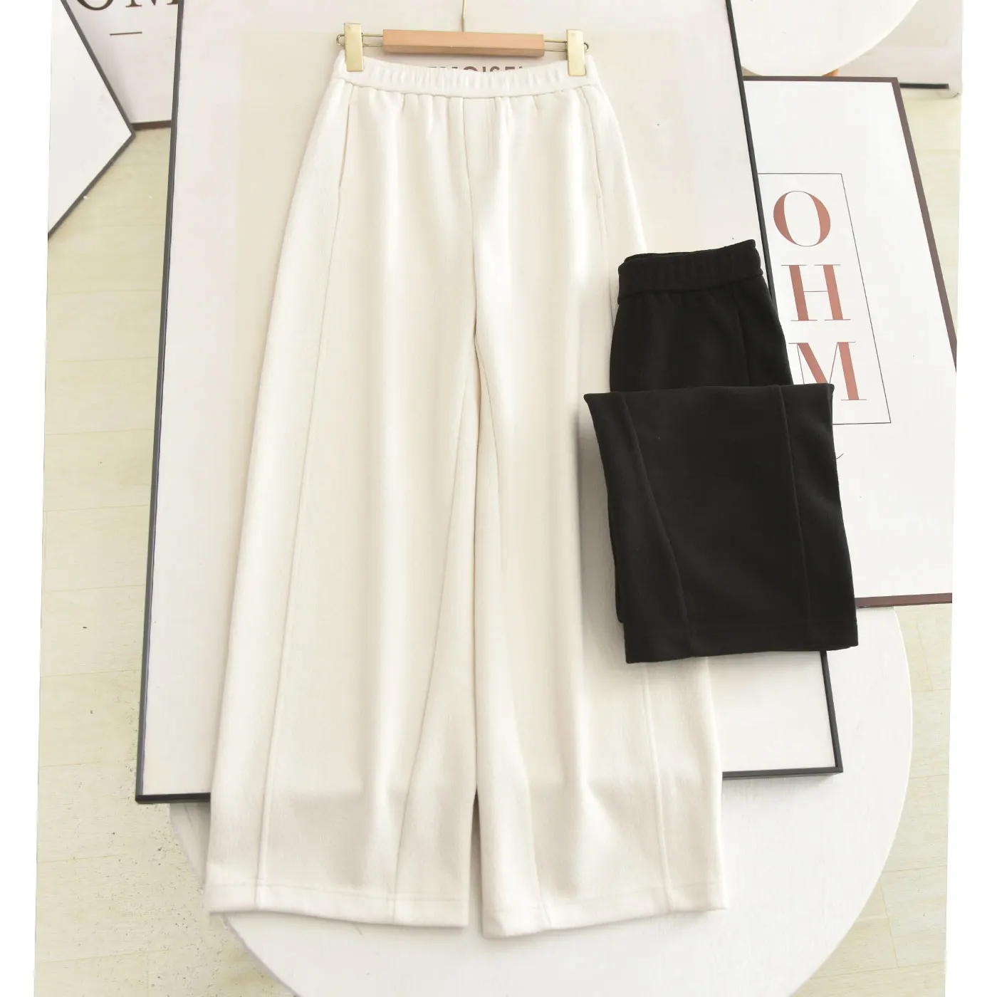

High Waist Wide Leg Pants Casual Wool Blend Knife Drapey Woolen Pants Slimming Loose Fit Winter Faion Ladies Trousers