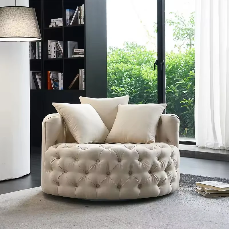 *% Italian Luxury Living Room Lounge Chair Modern Villa Apartment Furniture Cream Velvet Swivel Chair#