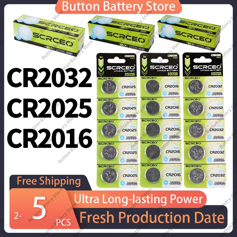 SCRCEO 3 В 200 мАч литиевые батарейки-таблетки CR2032 CR2016 CR2025 долговечные для ключей от машины, пульта дистанционного управления, часов, игрушек DL2032/DL2016/DL2025
