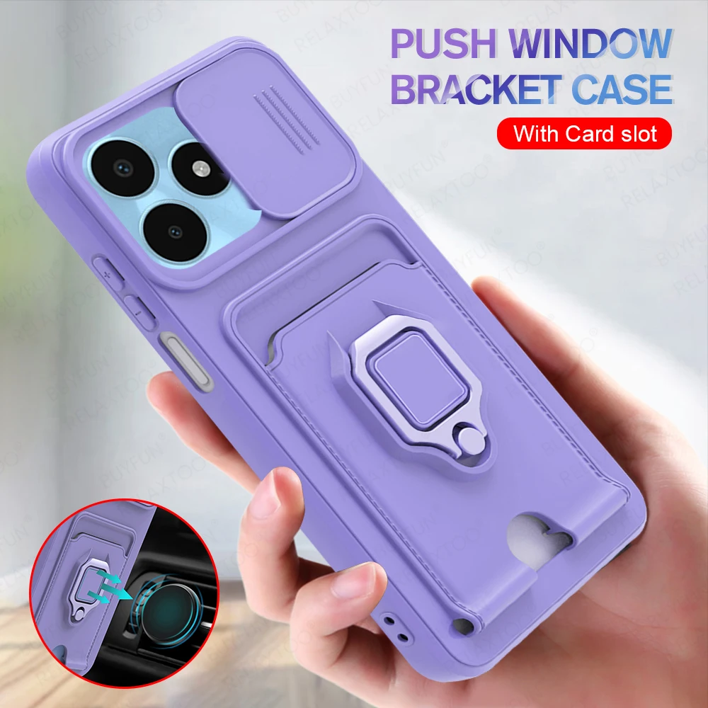 TPU Soft Wallet Case For Realme Note 50 4G Magnetic Holder Ring Push Pull Camera Protect Fundas on Realmi Note50 Realm Not 50 4G