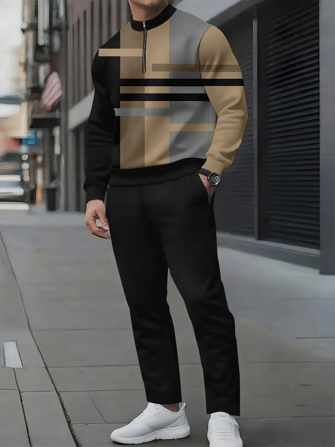 

2-piece set, European and American men's fashionable sports long-sleeved top and long pants set