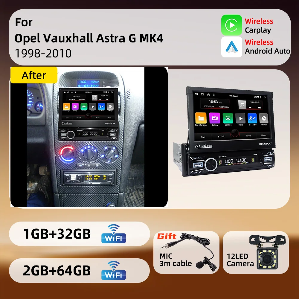 For Opel Vauxhall Astra G MK4 1998-2010 Android 1Din Stereo 7