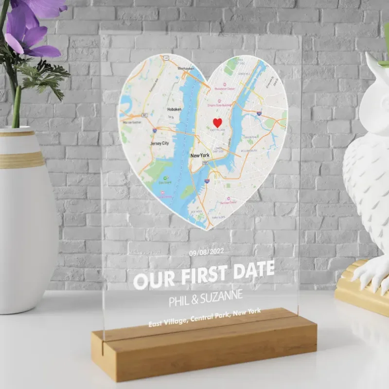 

Personalized Love Acrylic Photo Frame Custom lovers Anniversary First Date Map Address Plaque Board Gift Valentine's Day Stand