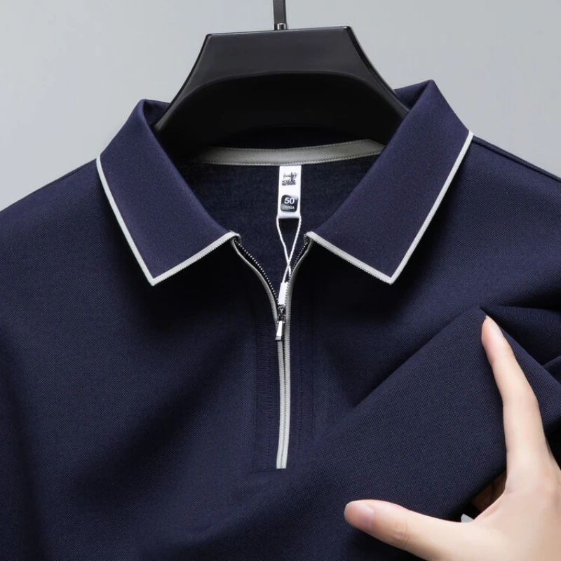 (Cotton+ Wool+Mulberry Silk) Men's High-Quality Polo , Long-Sleeved Shirt, Golf T-shirt, Sweater, Quick Pick, Slim Top Plus Size