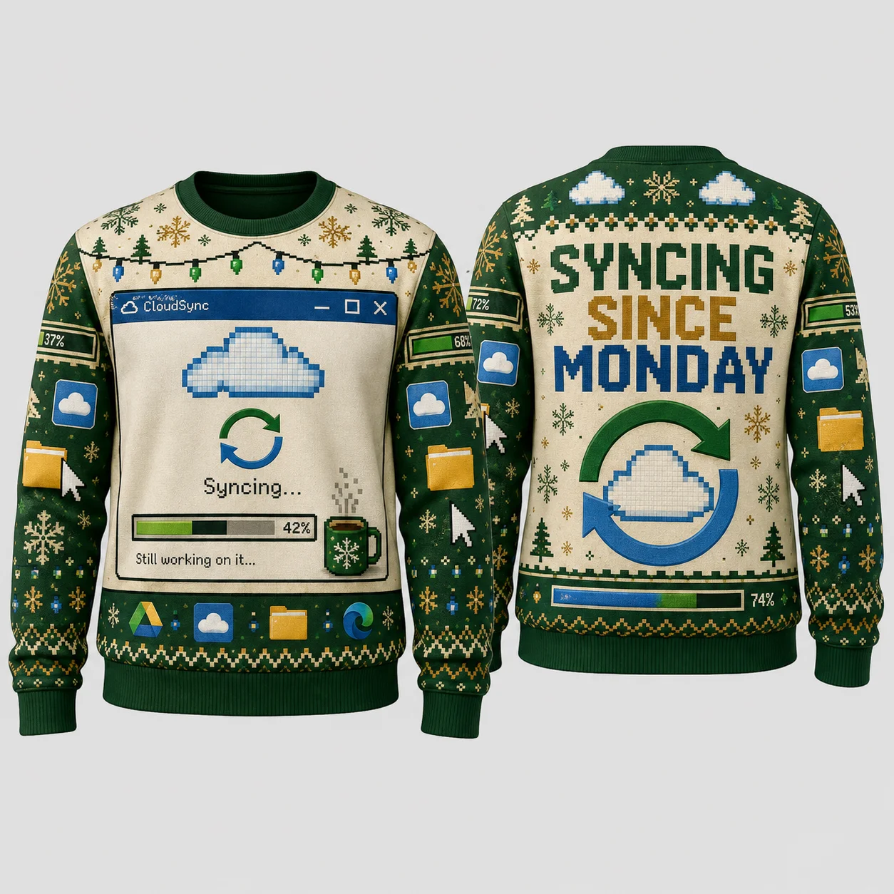 Ugly Christmas Sweater Funny IT Computer Error Crewneck Sweatshirt Polyester 3D Graphic Pullover Xmas Holiday Top Men Women