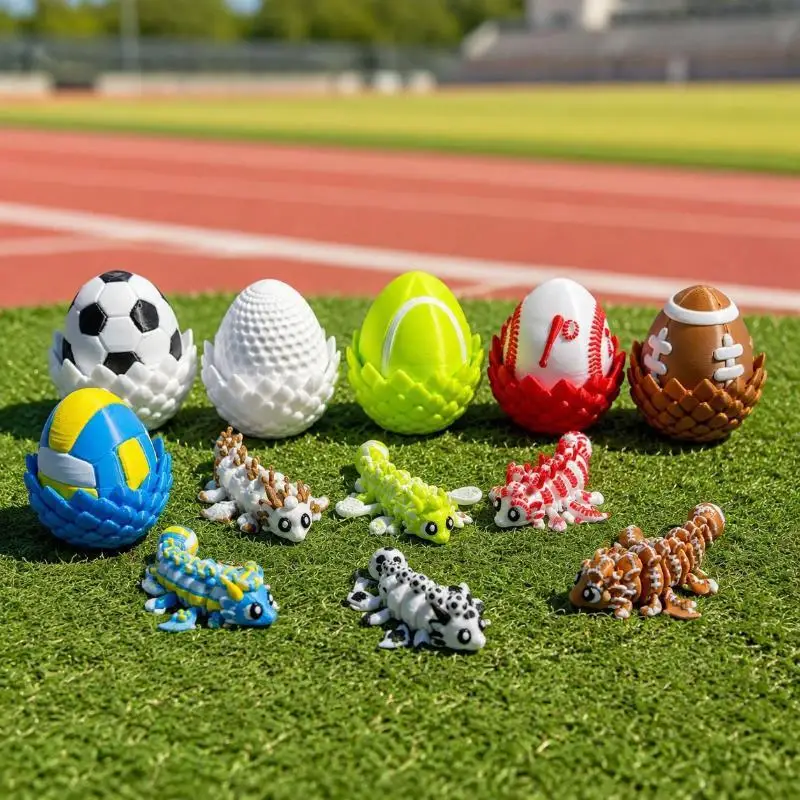Cute Baseball Dragon With Egg Figurine, 3D Printed Plastic Model, Art Sculpture For Desktop Decoration & Gifting