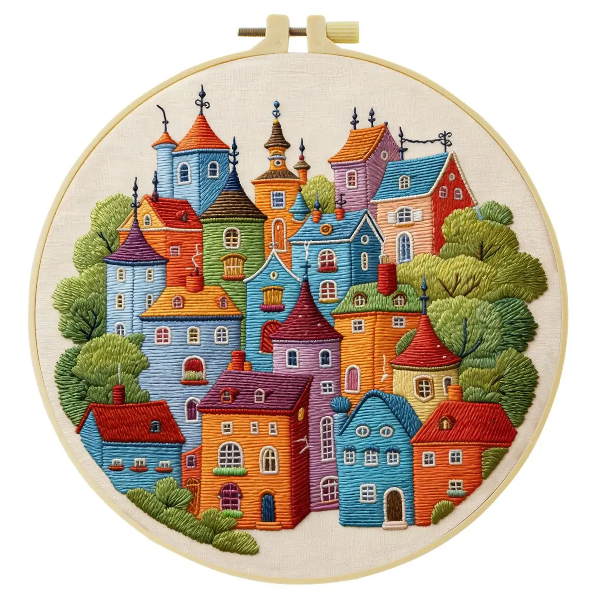 1 Stück 20X20CM/15X15CM 7,87/6,3 Zoll Buntes Haus Stickerei Starter-Kit DIY-Kit DIY-Stickerei-Set Handarbeiten Nähkunst – Detail 1