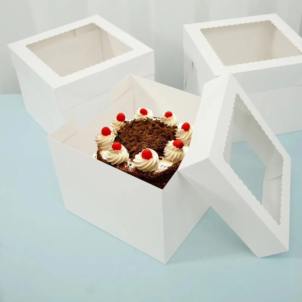 

10pcs Cake Decorating Supplies Square Disposable Cake Packaging Box White DIY Pastry Box with Window Cake Container Commercial