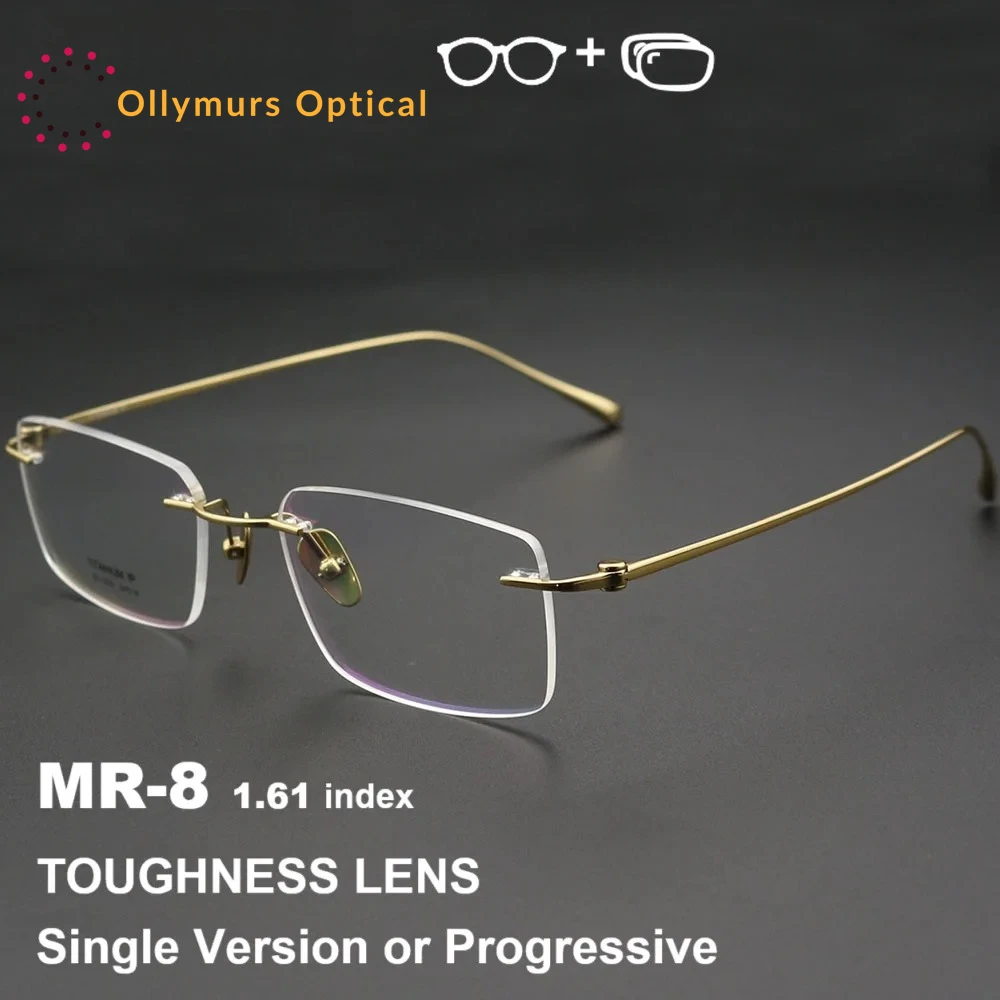 

OLLYMURS Progressive Prescription Glasses Custom Photochromic Myopia Optical Lenses Eyewear Women Titanium Rimless Eyeglasses