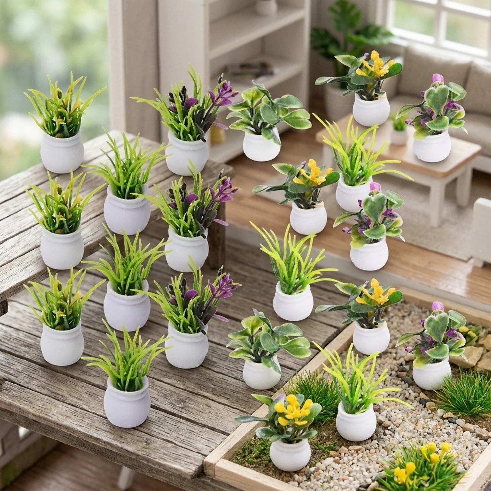 For Car Decor for mini Simulation Flower Pot Miniature Gardening Compact Toy House Plants for durable Plastic Material