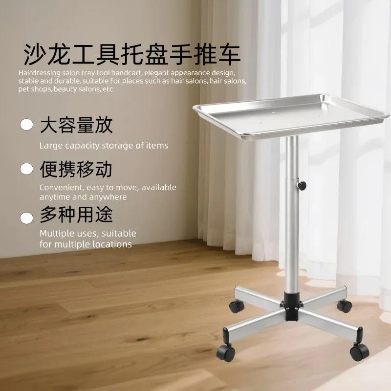 Bright Silver Salon Trolley Hairdressing Cart with Tray Beauty Spa Storage Shelf Professional Barber Tool Organizer for