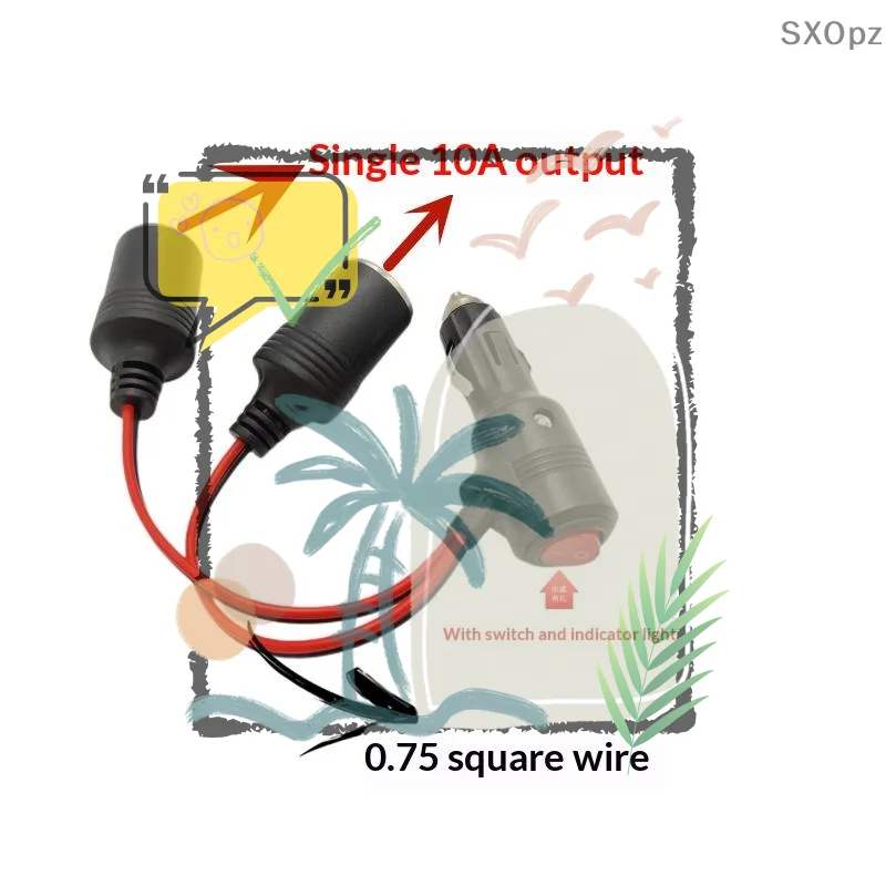 Car Cigarette Lighter Splitter Cable with On/Off Switch, 1 to 2/3 Power Adapter High Power Socket