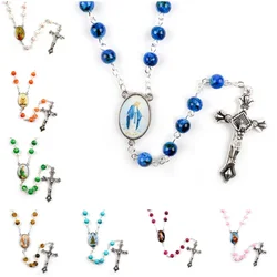 6mm Acrylic Glass Beads Rosary Necklace with Pearl Our Father Beads with Virgin Mary Boys and Girls