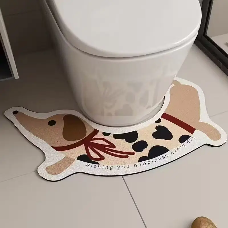 VIKAMA Spotted Dachshund U-Shaped Toilet Cushion, Cartoon Dog Print Non-Slip Rug, Washable Bathroom Mat for Home Decor
